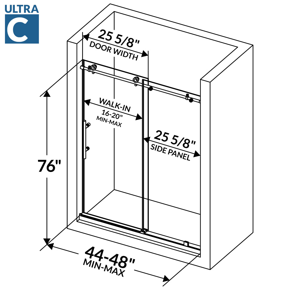 44-48 W x 76 H Sliding Shower Door ULTRA-C Chrome