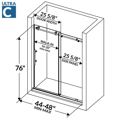 44-48 W x 76 H Sliding Shower Door ULTRA-C Chrome