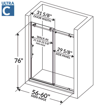 56-60 W x 76 H  Sliding Shower Door ULTRA-C Chrome
