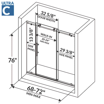 68-72 W x 76 H  Sliding Shower Door ULTRA-C Brushed Nickel