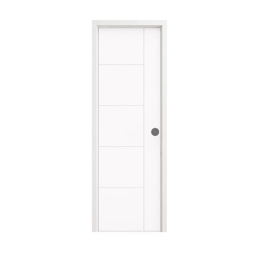 18 in. x 80 in. 1-Panel Shaker Solid Core Primed White MDF Prehung Interior Door with Black Hinges - Interior Doors