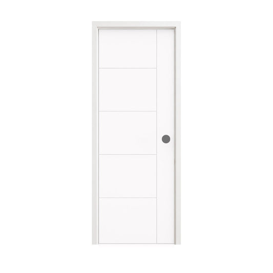 18 in. x 80 in. 1-Panel Shaker Solid Core Primed White MDF Prehung Interior Door with Black Hinges - Interior Doors