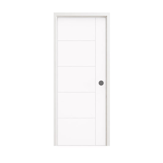 18 in. x 80 in. 1-Panel Shaker Solid Core Primed White MDF Prehung Interior Door with Black Hinges - Interior Doors