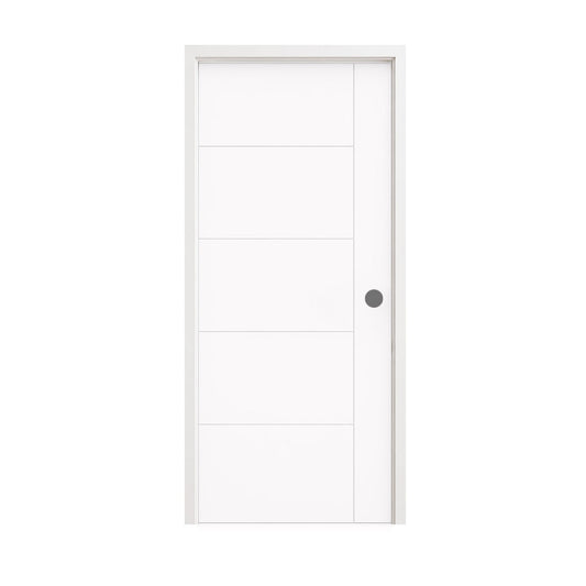 18 in. x 80 in. 1-Panel Shaker Solid Core Primed White MDF Prehung Interior Door with Black Hinges - Interior Doors