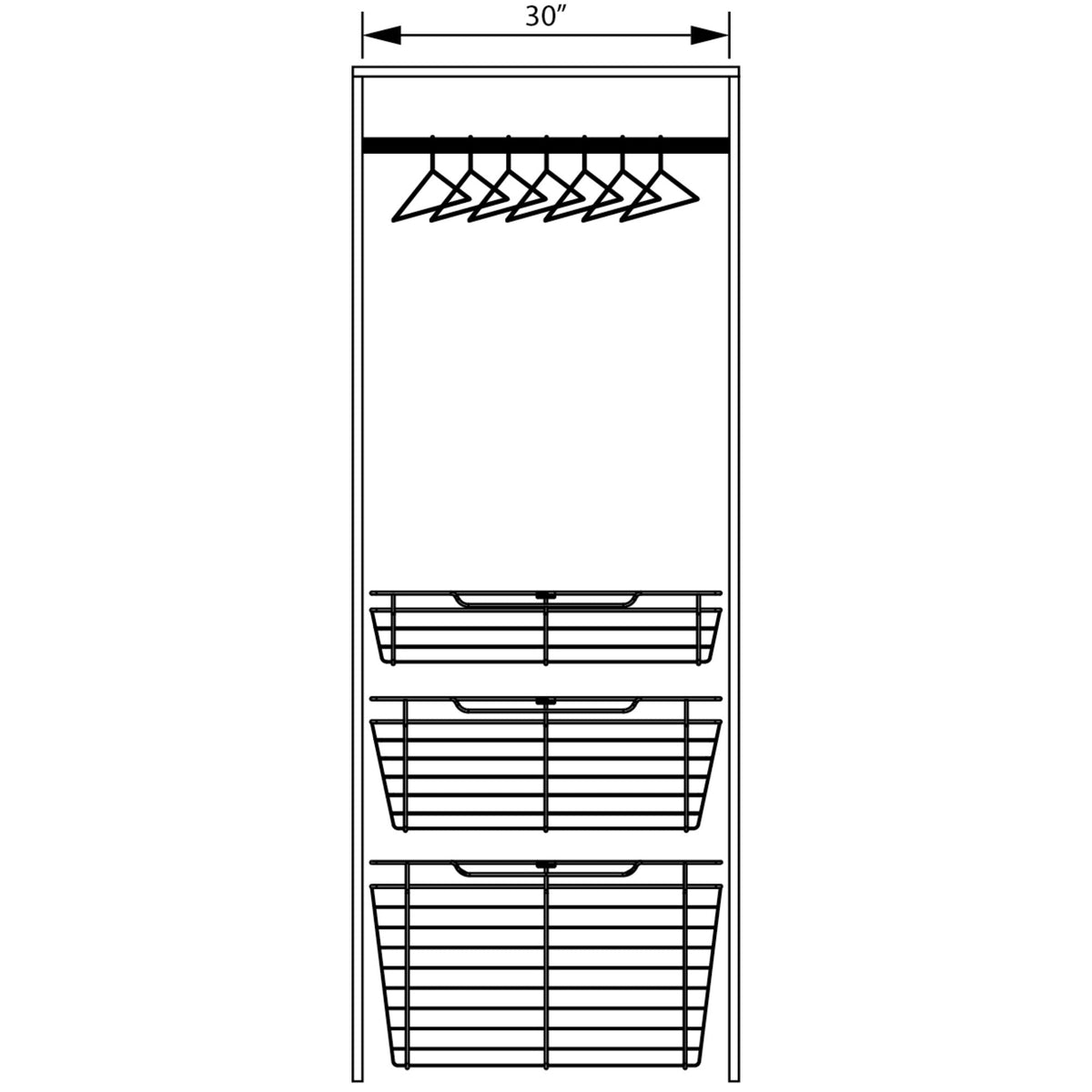 Dark Bronze Closet Pullout Basket with Slides 16"D x 29"W x 11"H