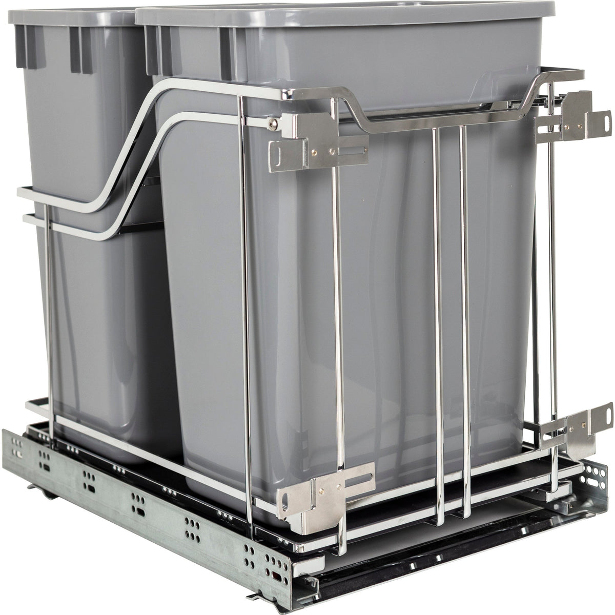 Double 35 Quart Polished Chrome STORAGE WITH STYLE® Metal Soft-close Trashcan Pullout