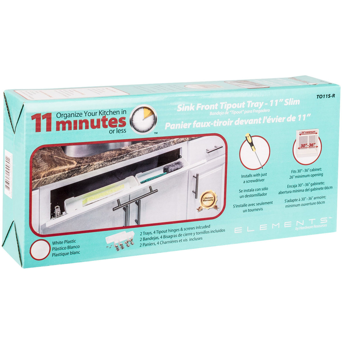11-11/16" Slim Depth Plastic Tip-Out Tray Kit for Sink Front