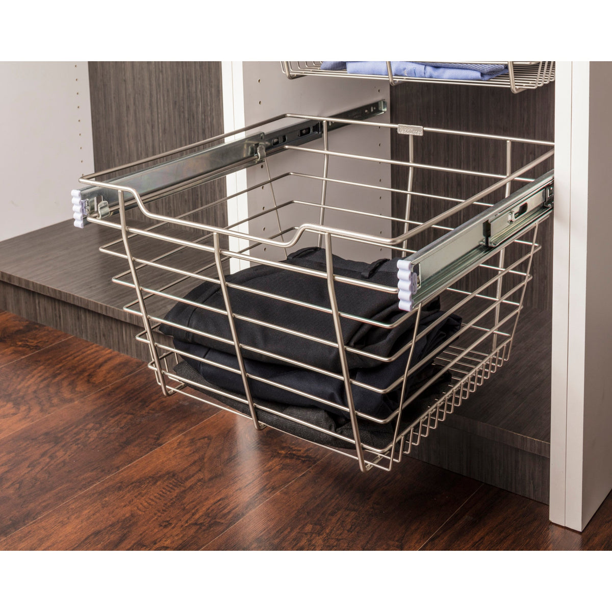 Satin Nickel Closet Pullout Basket with Slides 16"D x 23"W x 17"H