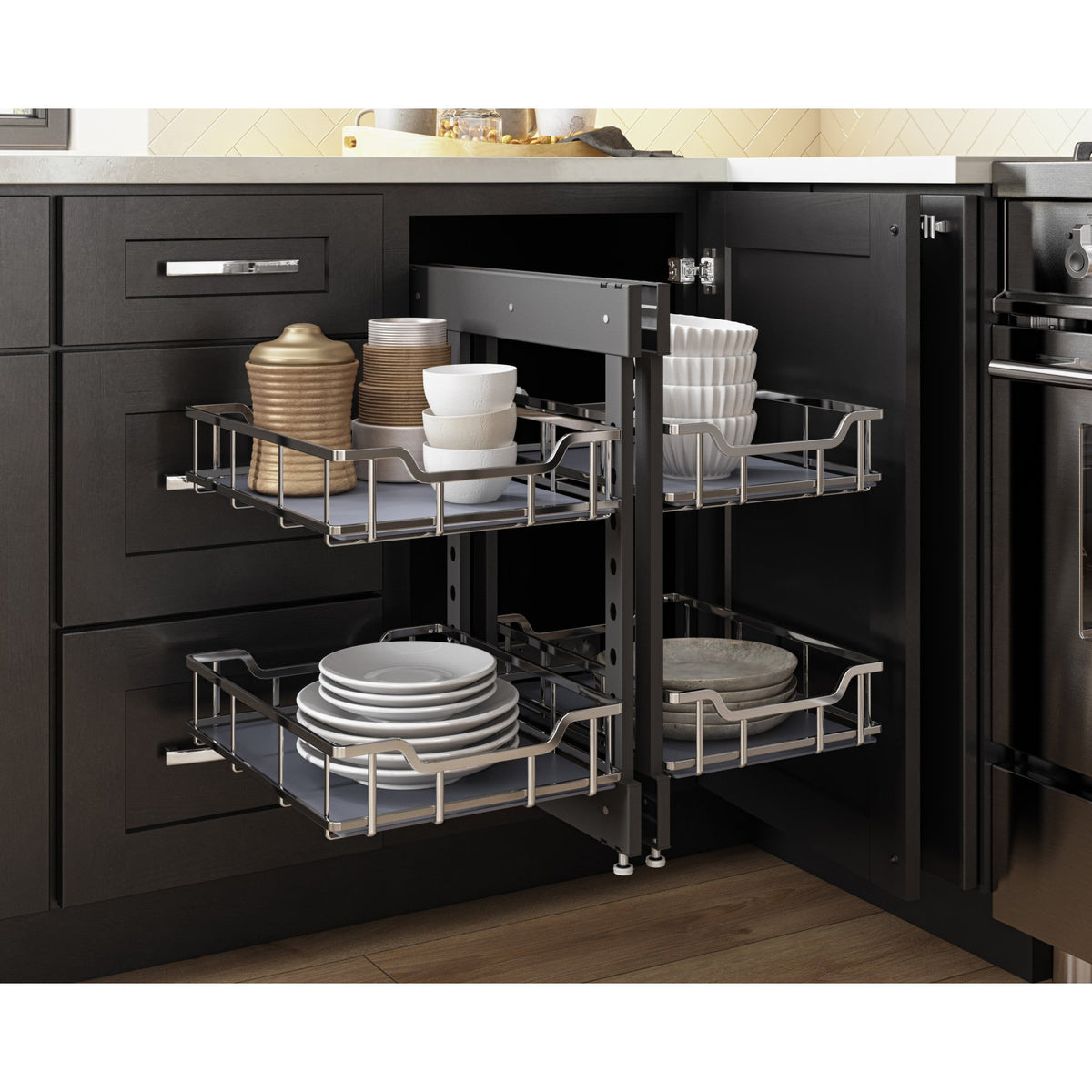 15" Polished Chrome STORAGE WITH STYLE® Full-Height Blind Corner Organizer