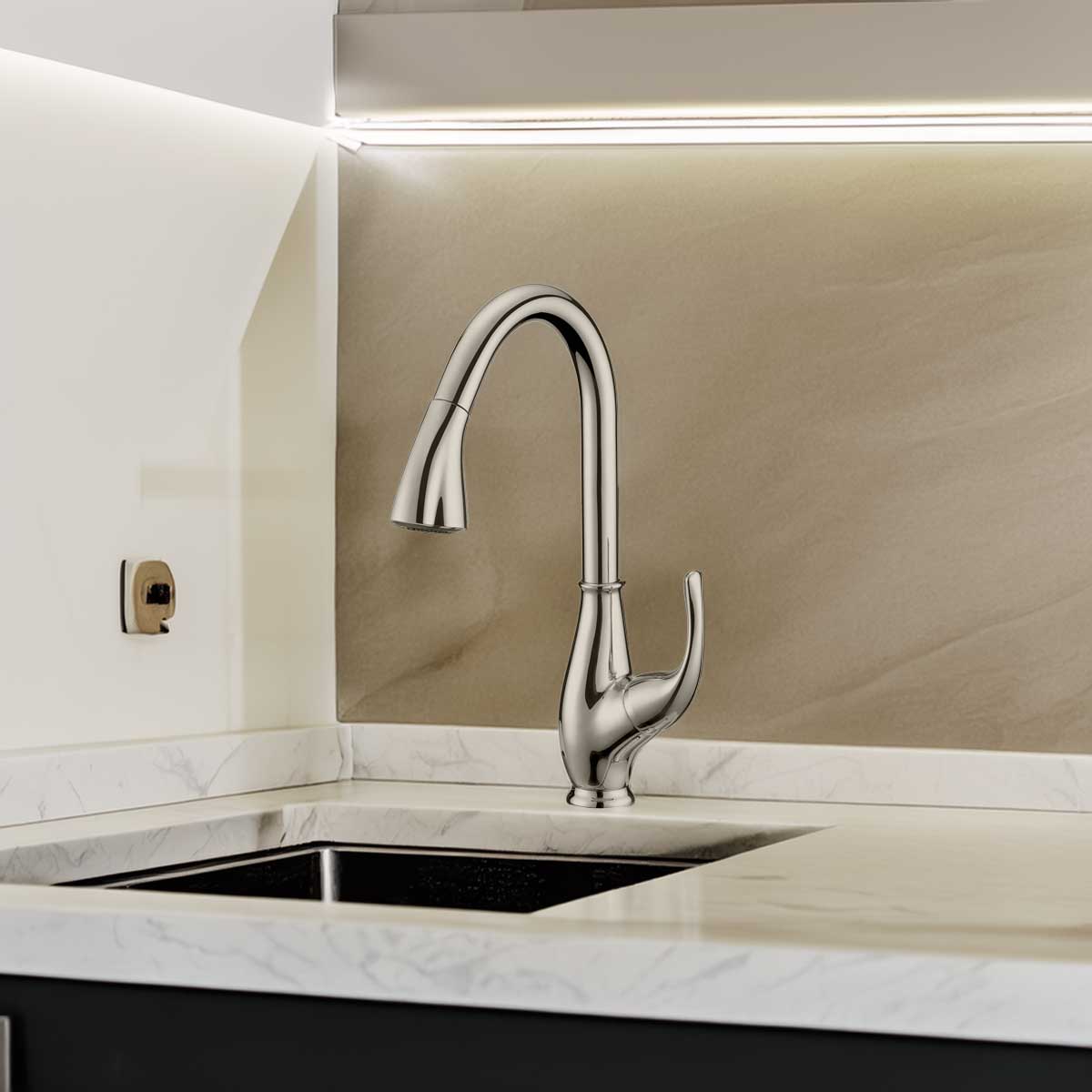 Pull Down Kitchen Faucet LK7B Deck-Plate Brushed Nickel - Faucets