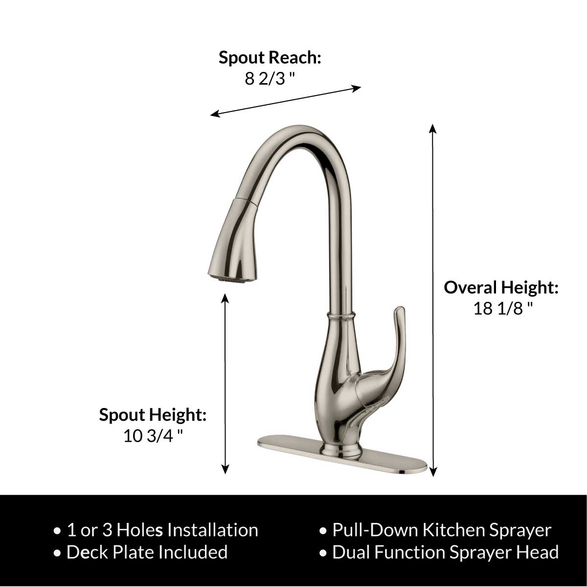 Pull Down Kitchen Faucet LK7B Deck-Plate Brushed Nickel - Faucets