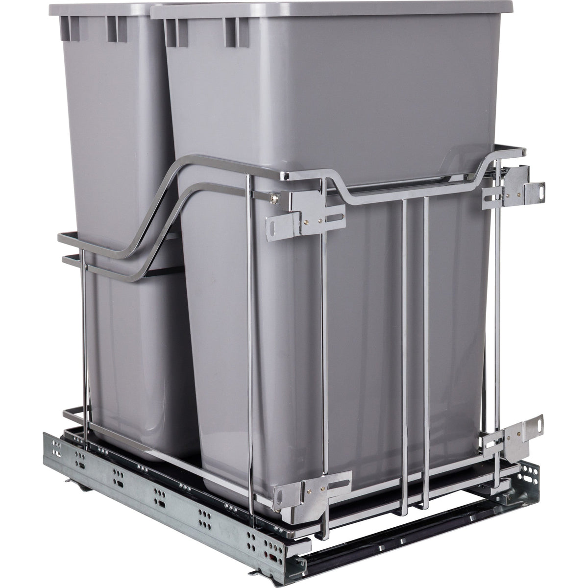 Double 50 Quart Polished Chrome STORAGE WITH STYLE® Metal Soft-close Trashcan Pullout