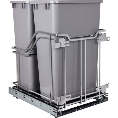 Double 50 Quart Polished Chrome STORAGE WITH STYLE® Metal Soft-close Trashcan Pullout