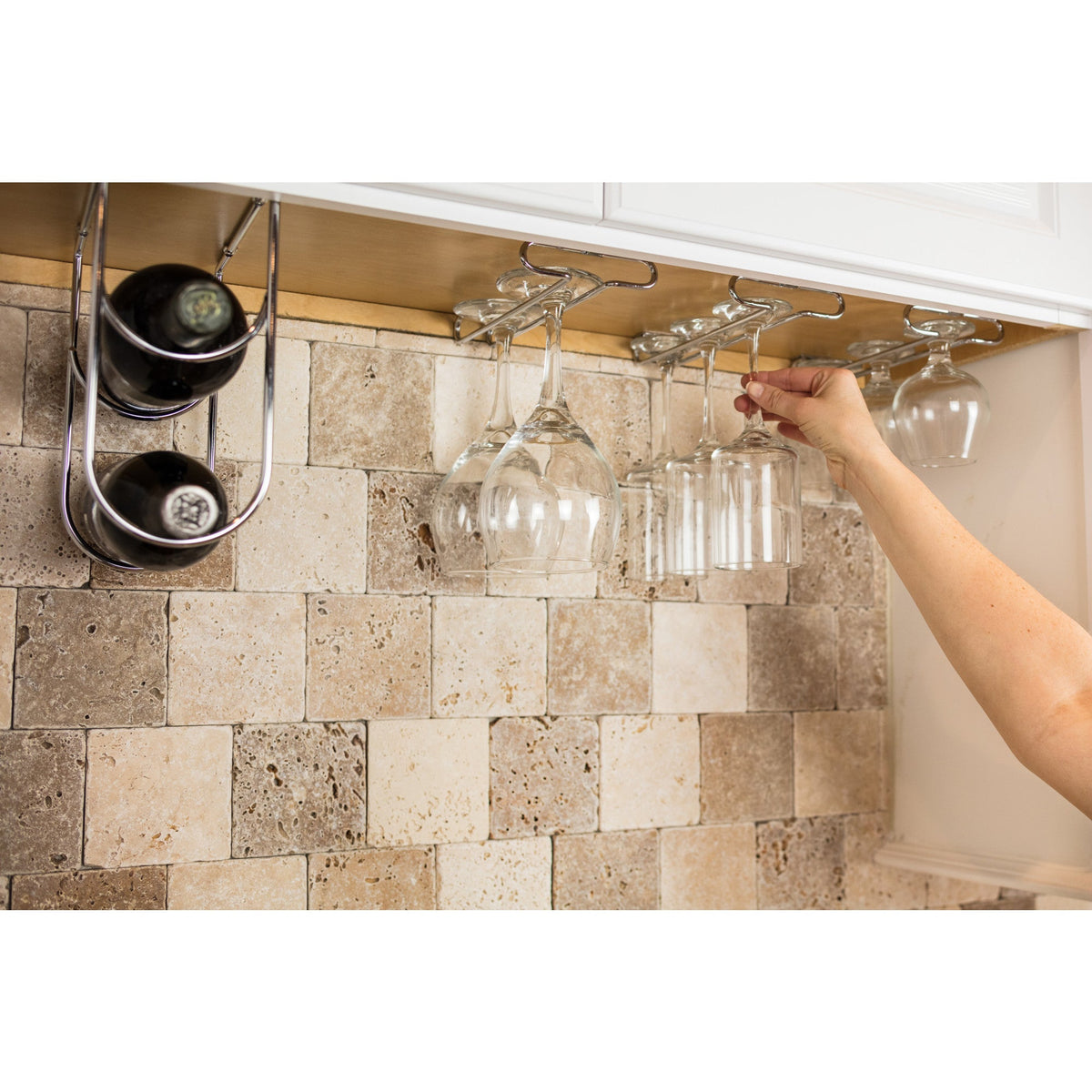 Satin Nickel Under Cabinet Stemware Rack