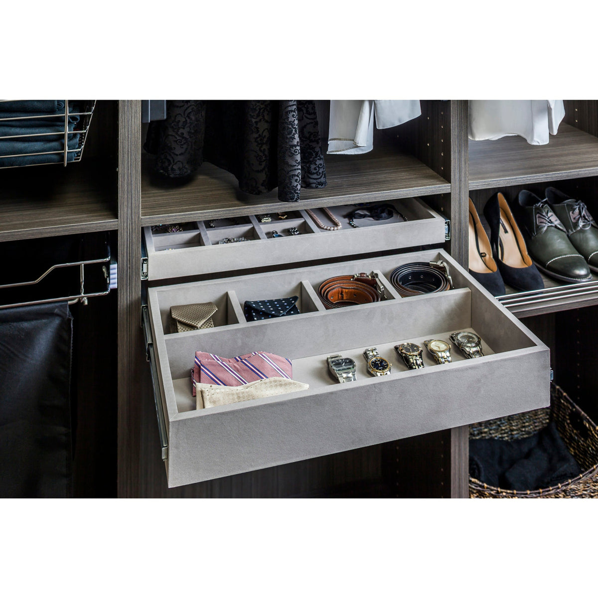 Grey Felt 5-Compartment Jewelry Organizer Drawer