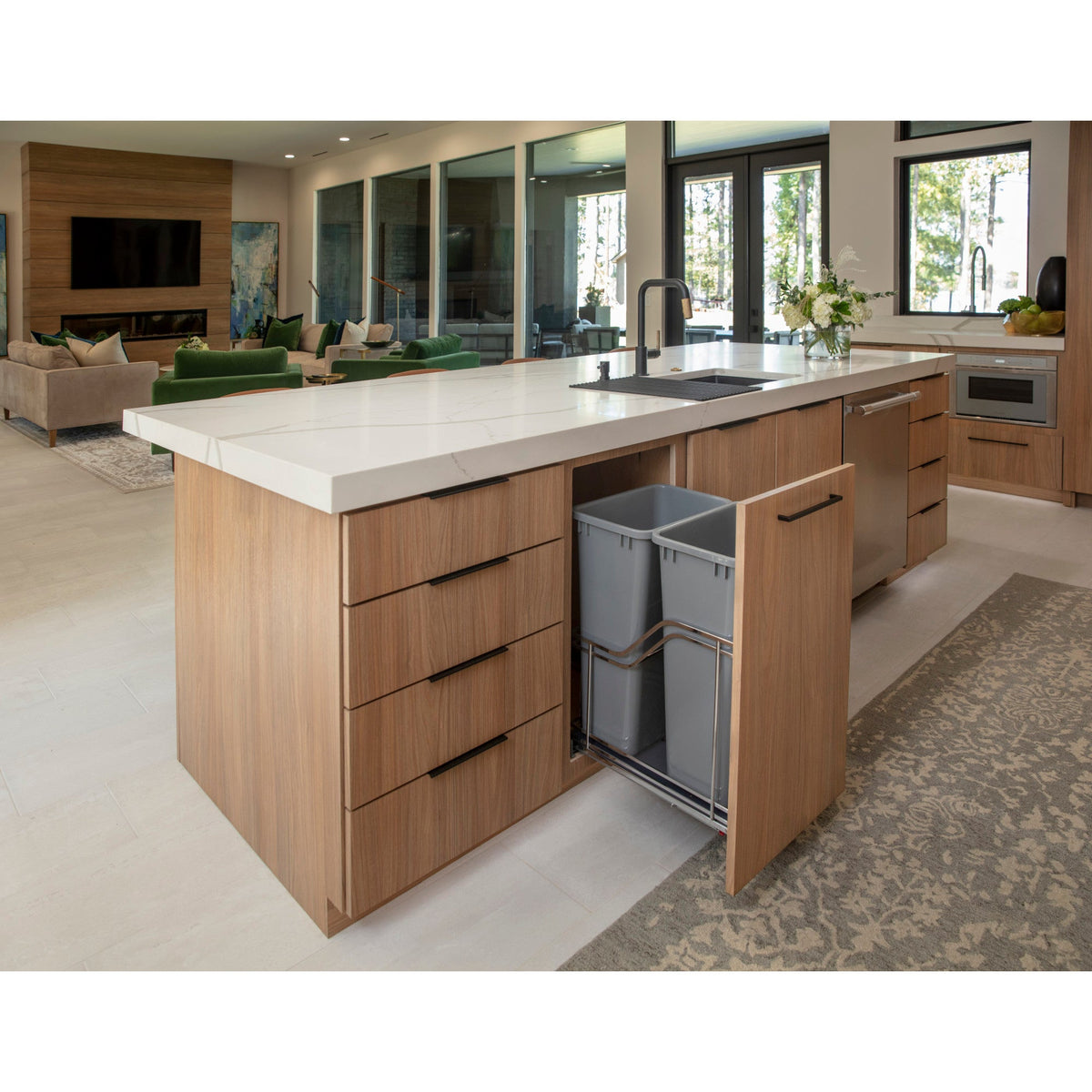 Double 50 Quart Polished Chrome STORAGE WITH STYLE® Metal Soft-close Trashcan Pullout