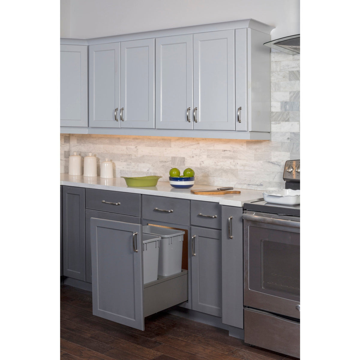 Double 35 Quart Metal Drawer Box Soft-close Trashcan Pullout