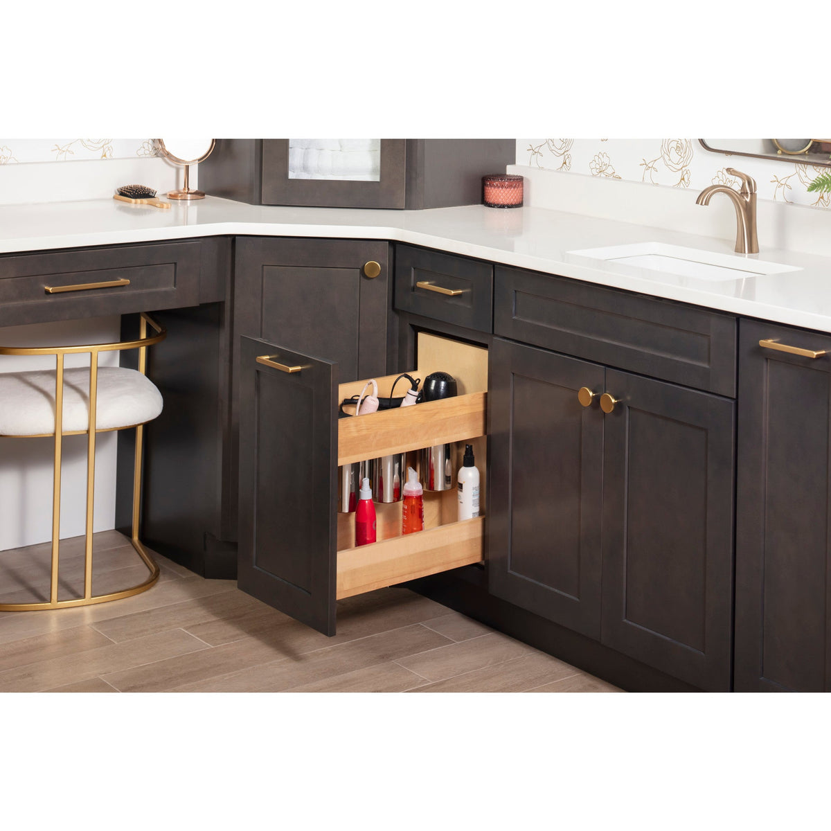 11" "No Wiggle" Powered Vanity Pullout for 15" Standard Door/Drawer Base Cabinet