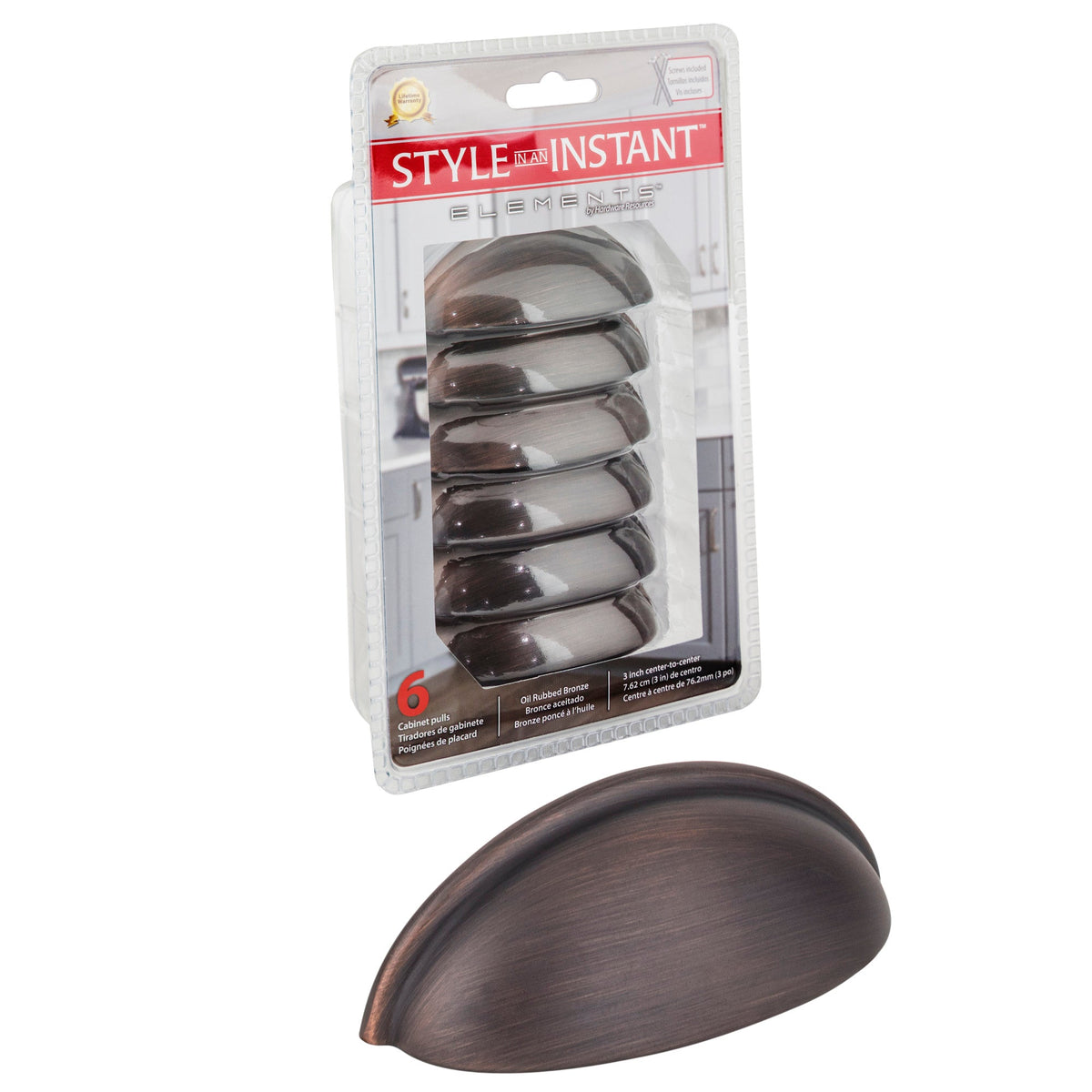 Retail Pack Hardware 3" Center-to-Center Cup/Bin Pull