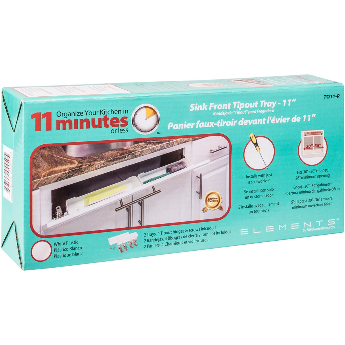 11-11/16" Plastic Tip-Out Tray Kit for Sink Front