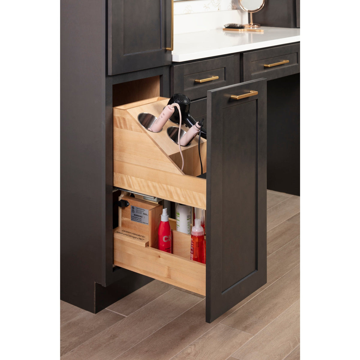 11" "No Wiggle" Powered Vanity Pullout for 15" Standard Full Height Base Cabinet
