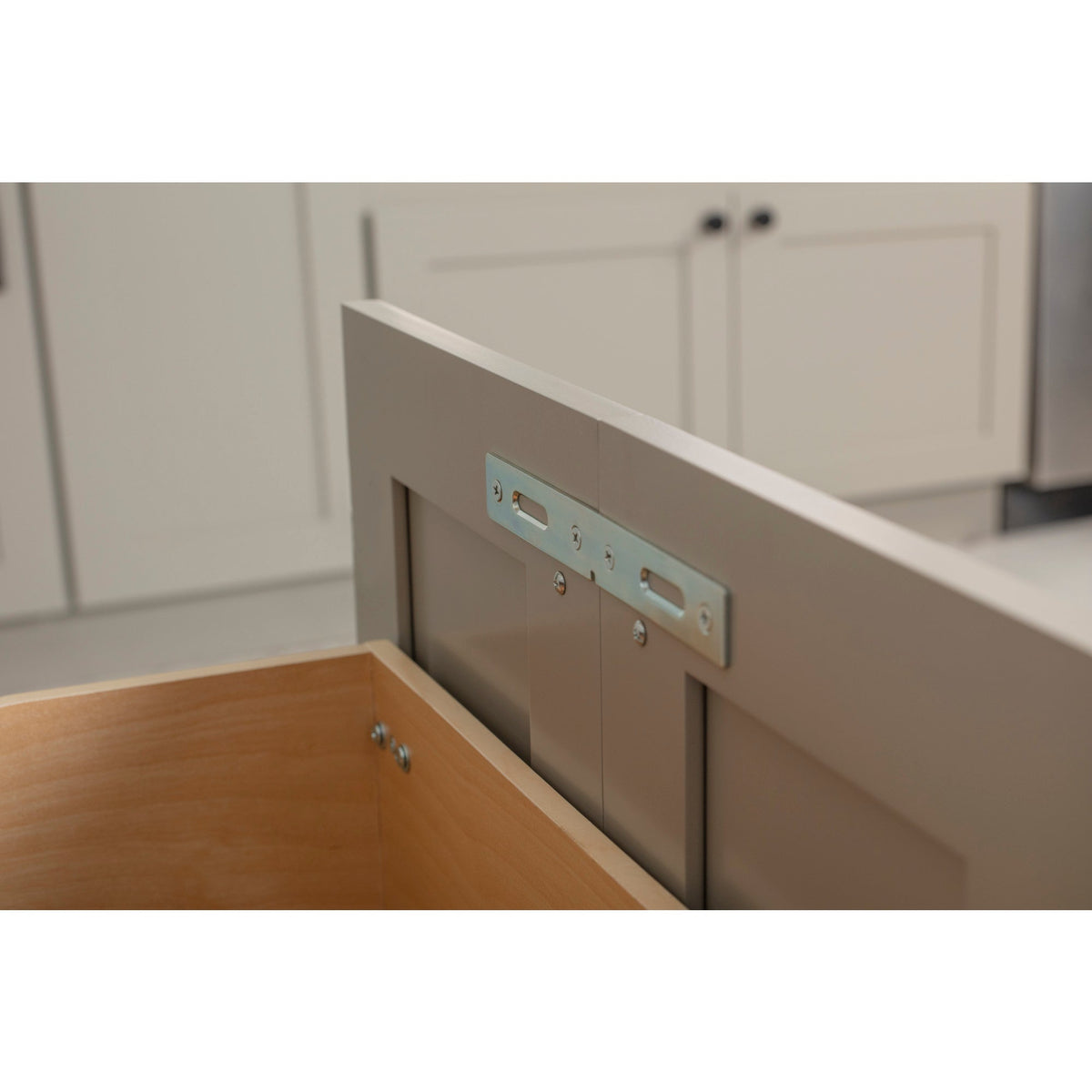 Double 35 Quart Wood Bottom-Mount Soft-close Trashcan Rollout for Door Mounting, Includes Two White Cans and Door Joining Bracket